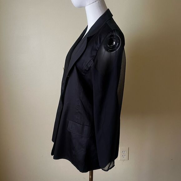 Vintage Bloomingdales Black Double Breasted Blazer Sheer Sleeves Gold Buttons 10 - Picture 4 of 8